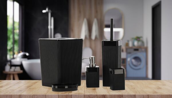 Set de accesorii pentru baie din plastic, 5 piese, negru - Image 6