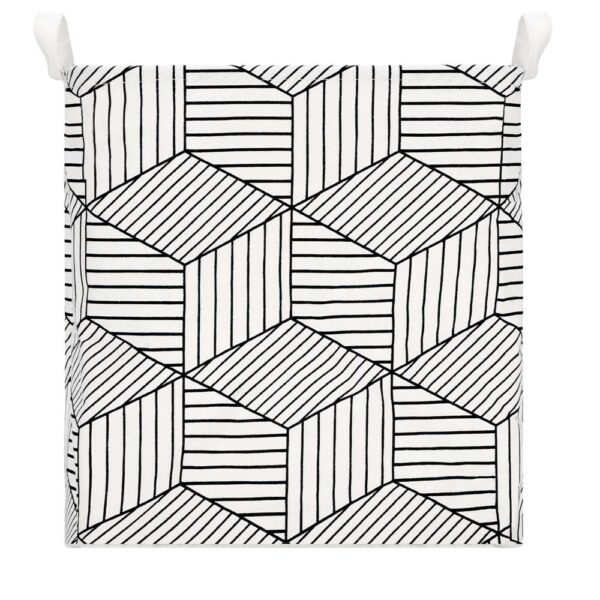 Ruha- vagy játéktároló kosár, 40x35x25cm, pamut és lenvászon, 35 l, fehér és fekete - Image 7