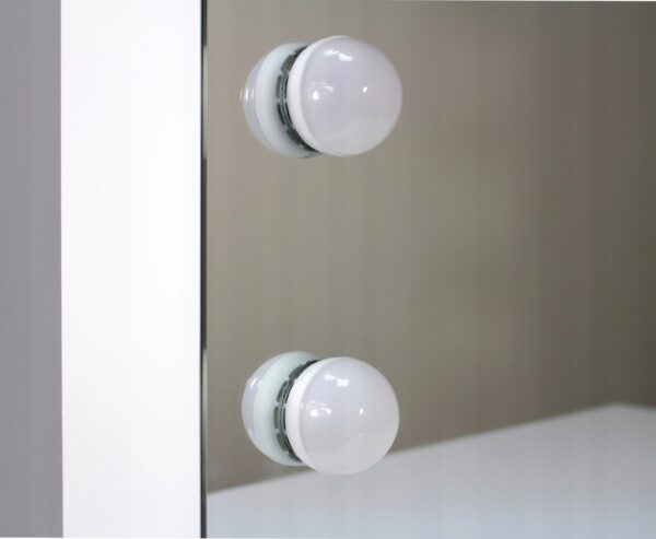 Masa de toaleta si machiaj Hollywood Plus, alba, cu oglinda mare si 12 LED-uri, 80x40x140 cm - Image 6