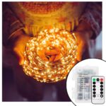 Instalatie lumina decorativa cu 100 LED-uri, 10m, alimentare baterii, telecomanda, iluminare galbena