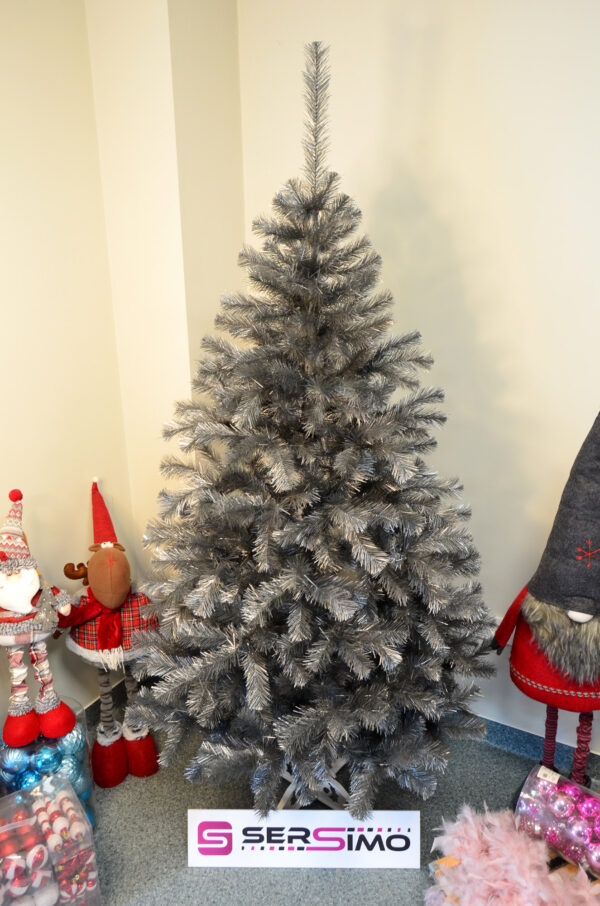 Brad artificial Christmas Deluxe by Sersimo, Silver, argintiu lucios, 200cm - Image 10