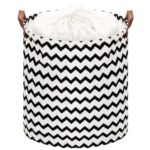 Ruha- vagy játéktároló kosár, 45x35 cm, pamut és lenvászon, 55 l, cikkcakk, krém