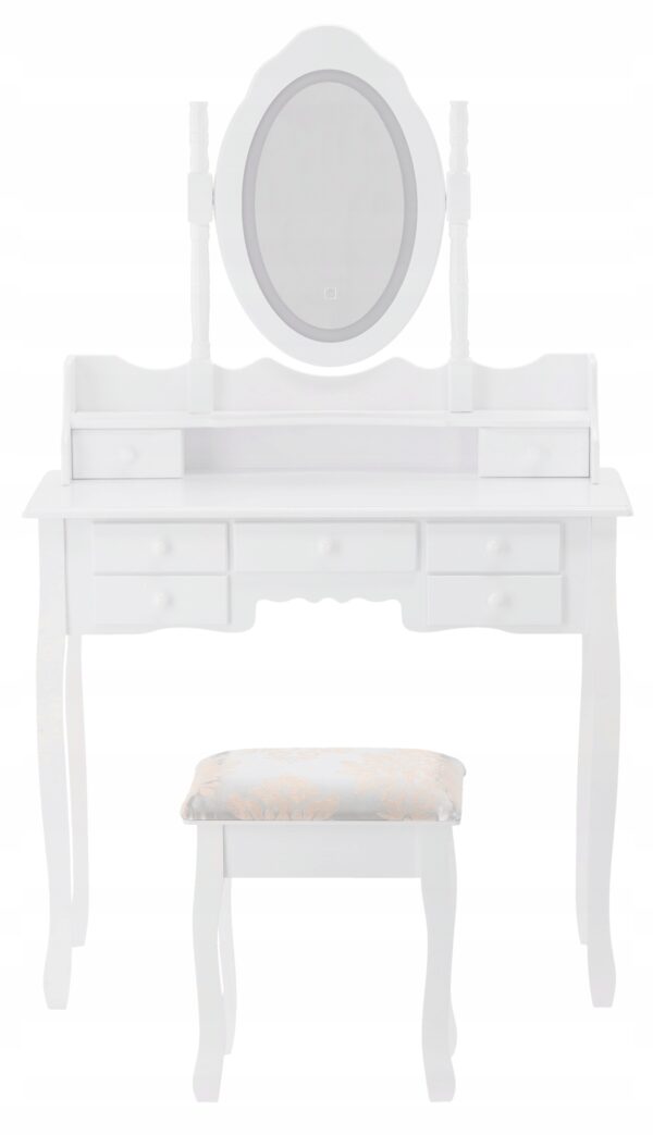 Set Masa de toaleta si machiaj cu taburet Chic, alba, cu 7 sertare si oglinda, iluminare LED, 90x40x146 cm - Image 8