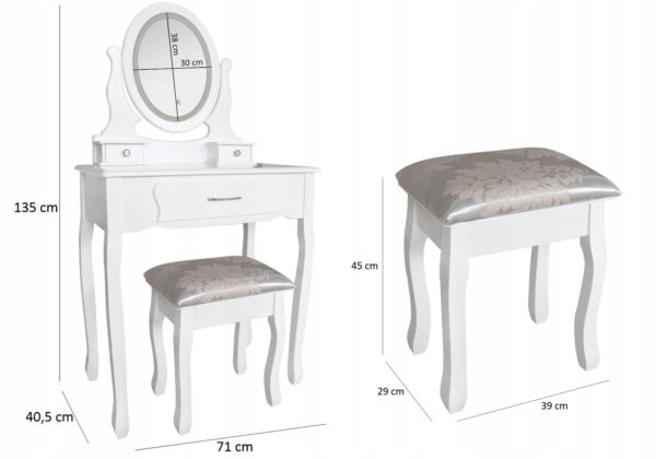 Set Masa de toaleta si machiaj cu taburet Sophia, alba, cu 3 sertare si oglinda, iluminare LED, 71x40x135 cm - Image 9