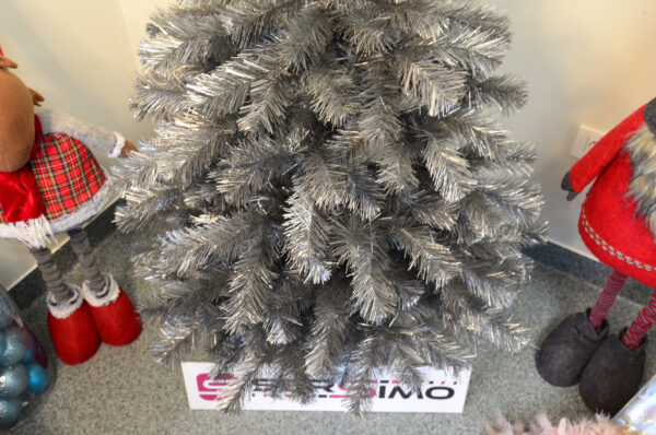 Brad artificial Christmas Deluxe by Sersimo, Silver, argintiu lucios, 150cm - Image 13