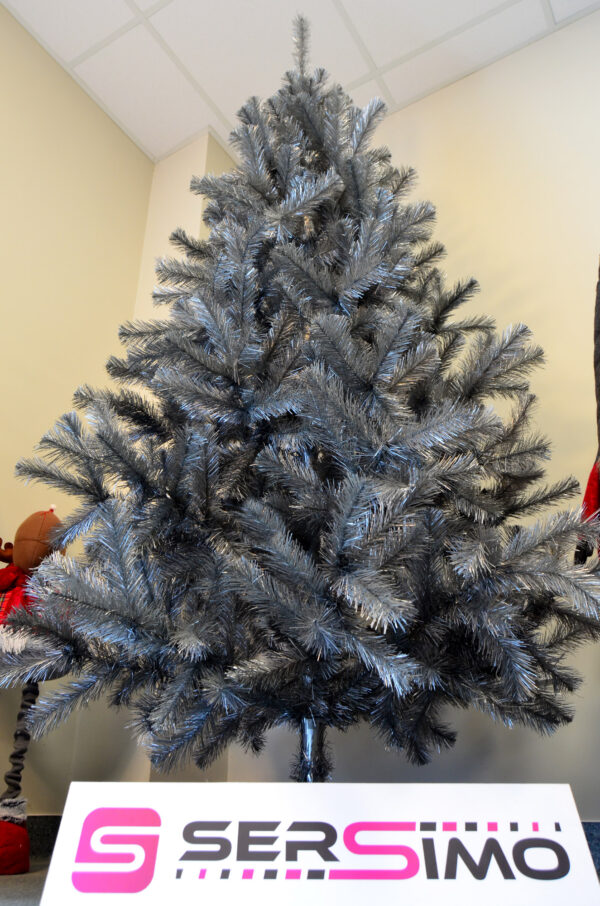 Brad artificial Christmas Deluxe by Sersimo, Silver, argintiu lucios, 220cm - Image 9
