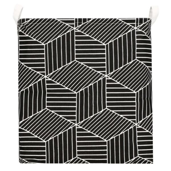 Ruha- vagy játéktároló kosár, 40x35x25cm, pamut és lenvászon, 35 l, fekete-fehér - Image 5