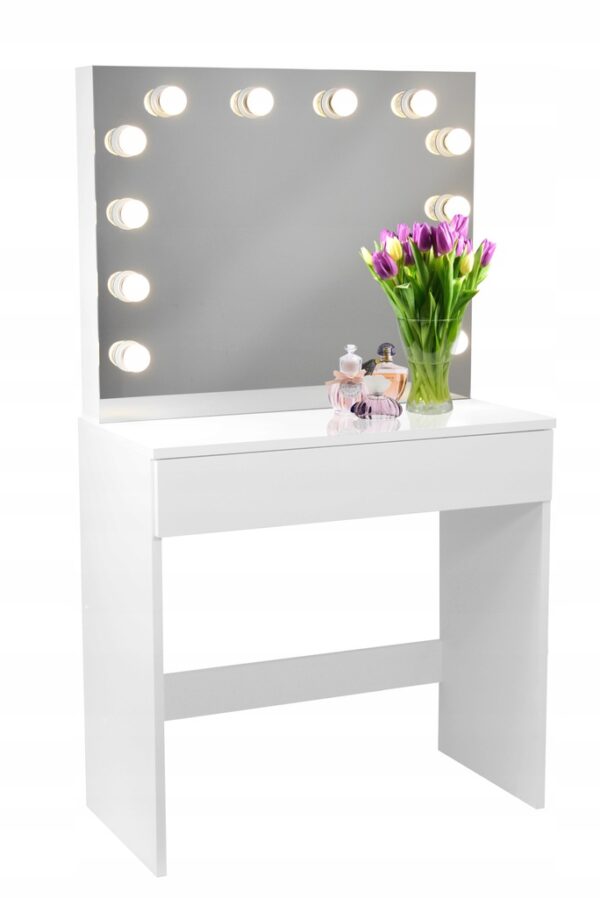 Masa de toaleta si machiaj Hollywood Plus, alba, cu oglinda mare si 12 LED-uri, 80x40x140 cm - Image 9