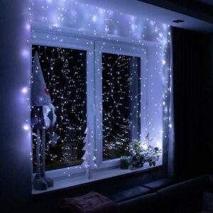 Fényfüggöny 300 LED, 3m, beltéri/kültéri, távirányítóval, fehér világítás