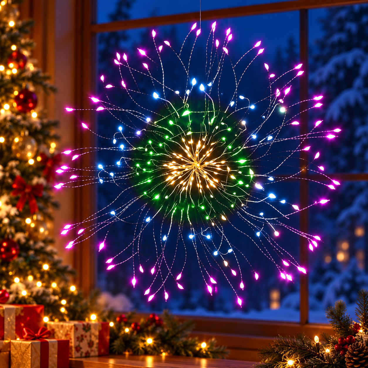 (DL) STAR díszlámpa installáció 100 LED-es, átmérő 40cm, távirányítóval, többszínű világítás