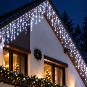 Fényfüggöny 300 LED, 12m, beltéri/kültéri használatra, vakuval, fehér világítással