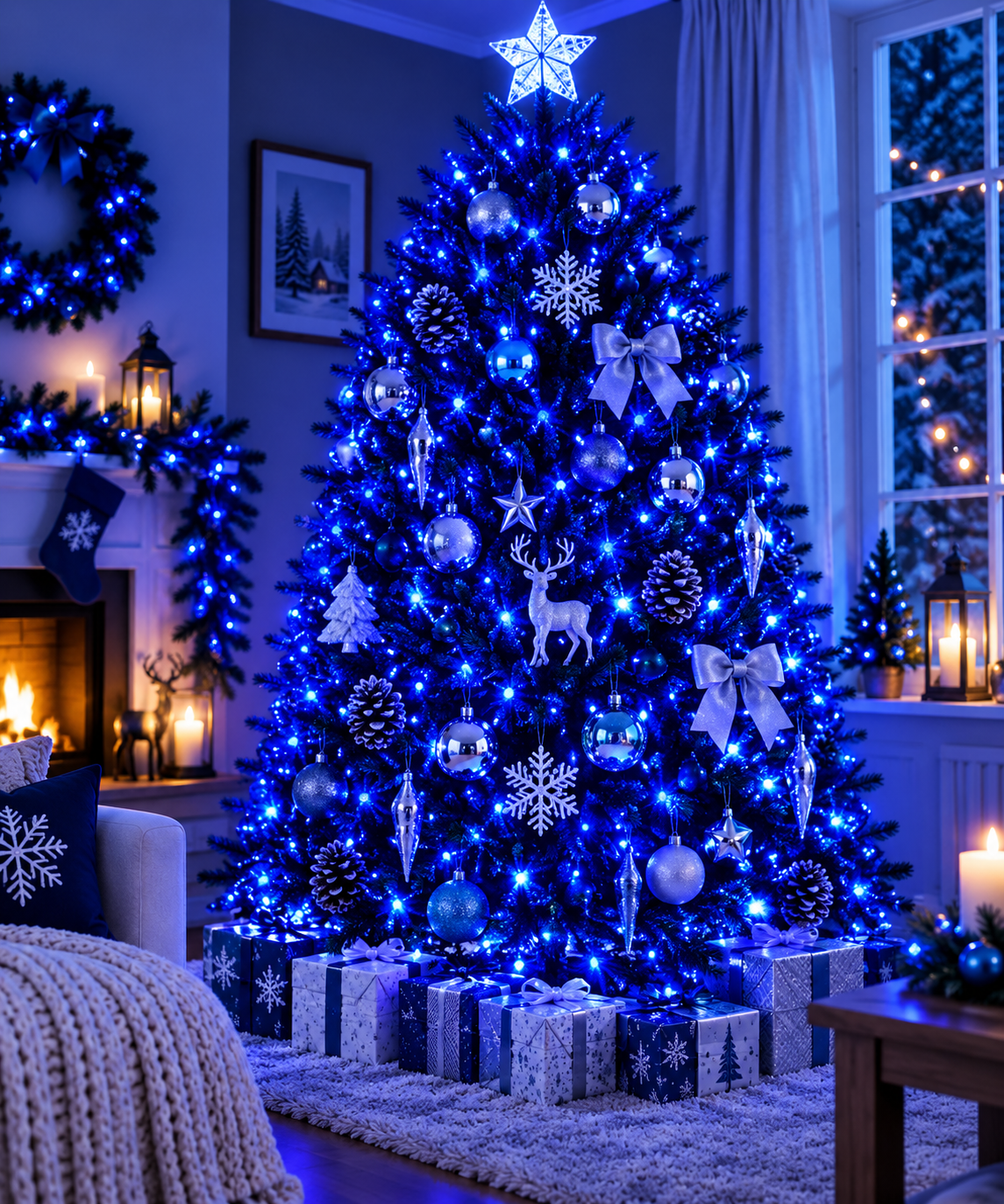 Fényszerelés a karácsonyfához, 19,5 méter, 300 LED, kék