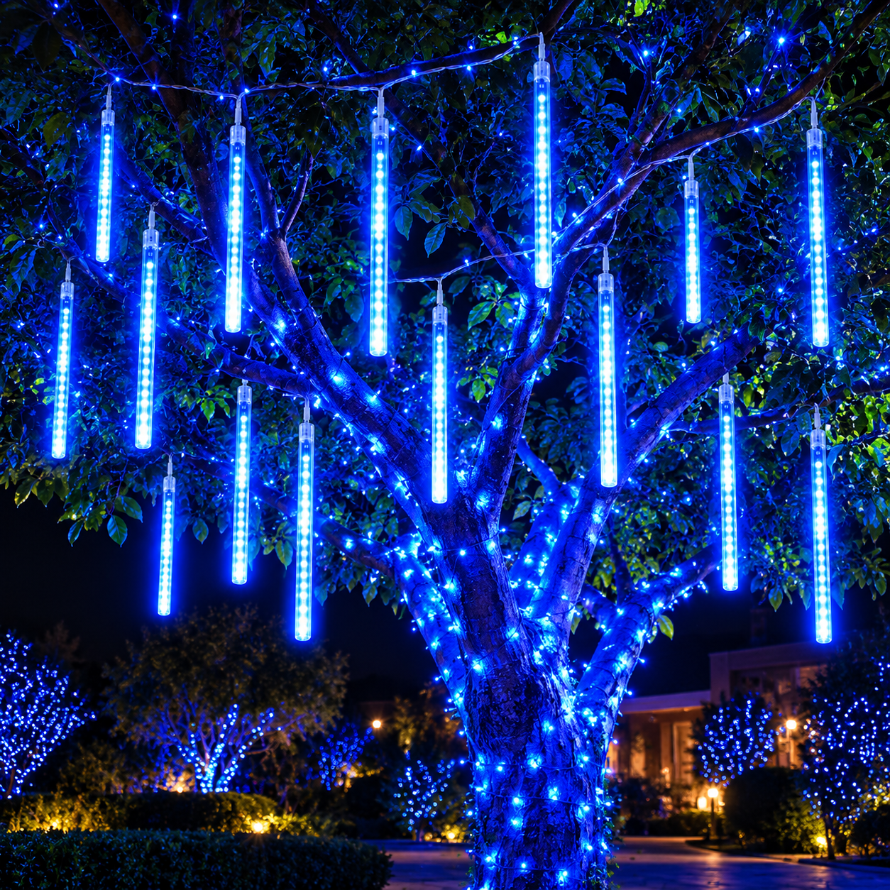 Karácsonyi fényfüzér, 10 cső, 50 cm, 480 LED, meteorhullás hatás, kék