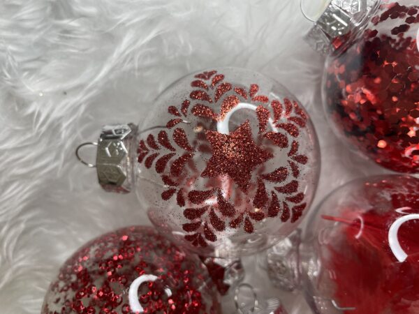 Set globuri de Craciun Inedit, 30 bucati, 7cm, transparente si rosu - Image 15