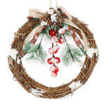 Coronita pentru Craciun, 20 cm, din crengi impletite, cu zapada, maro