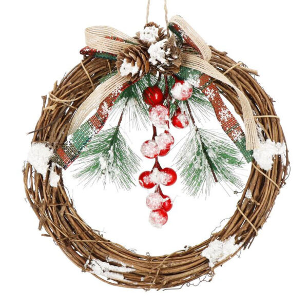 Coronita pentru Craciun, 20 cm, din crengi impletite, cu zapada, maro
