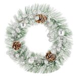 Karácsonyi koszorú, 24 cm, műfenyőből, tobozokkal és hóval, zöld
