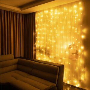Fényfüggöny 300 LED, 3x3m, beltéri használatra, USB tápegység, meleg fehér (sárga)