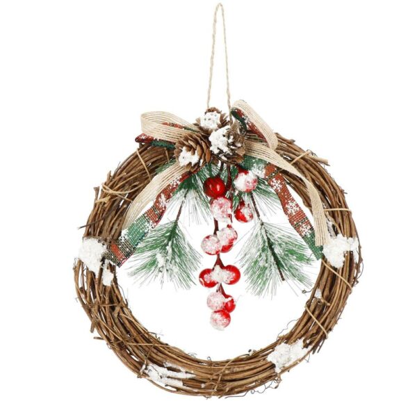 Coronita pentru Craciun, 20 cm, din crengi impletite, cu zapada, maro - Image 2