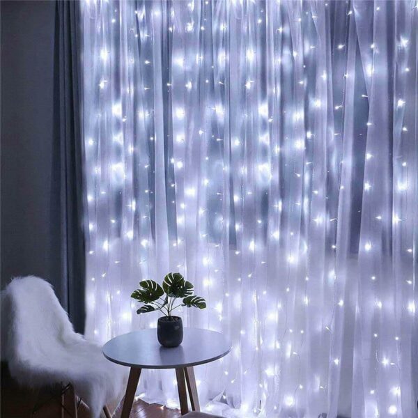 Fényfüggöny 200 LED, 2x2m, beltéri használatra, USB tápegység, fehér - Image 2