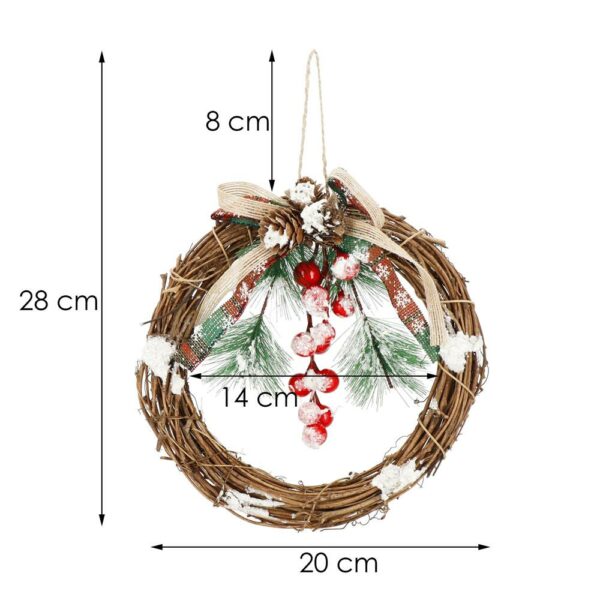 Coronita pentru Craciun, 20 cm, din crengi impletite, cu zapada, maro - Image 11
