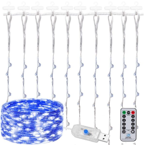 Függöny típusú lámpafüzér 300 LED, 3x3m, beltérre, USB táp, kék - Image 10