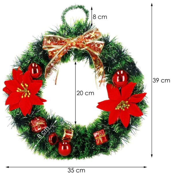Karácsonyi koszorú, 35 cm, műfenyőből, díszekkel, zöld - Image 11