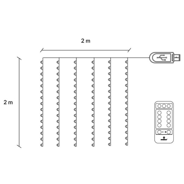 Fényfüggöny 200 LED, 2x2m, beltéri használatra, USB tápegység, fehér - Image 12