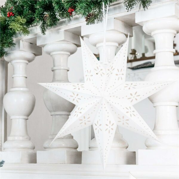 Stea decorativa 3D din hartie ajurata, 50cm, alba - Image 13