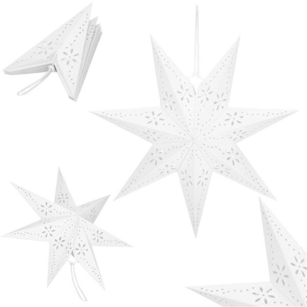 Stea decorativa 3D din hartie ajurata, 50cm, alba - Image 3
