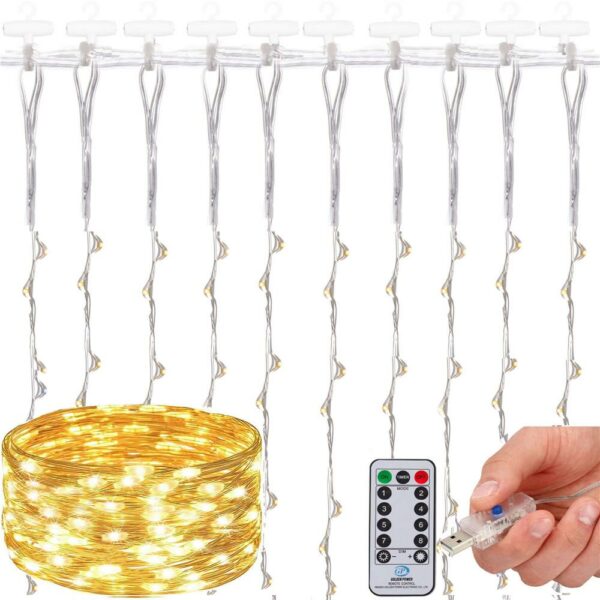 Fényfüggöny 200 LED, 2x2m, beltéri használatra, USB tápegység, meleg fehér (sárga) - Image 2