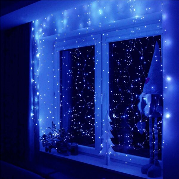 Függöny típusú lámpafüzér 300 LED, 3x3m, beltérre, USB táp, kék - Image 2