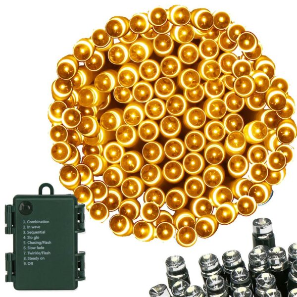 Instalatie lumini de exterior pentru gradina, 5 metri, 50 LED-uri, cu baterii, galben - Image 2