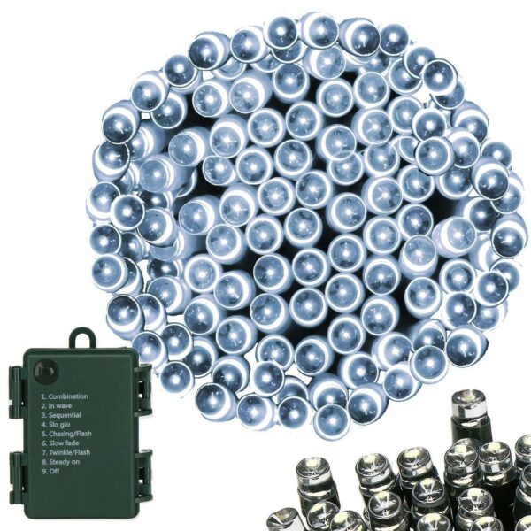 Instalatie lumini de exterior pentru gradina, 5 metri, 50 LED-uri, cu baterii, alb - Image 2