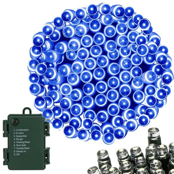 Instalatie lumini de exterior pentru gradina, 10 metri, 100 LED-uri, cu baterii, albastru - Image 2