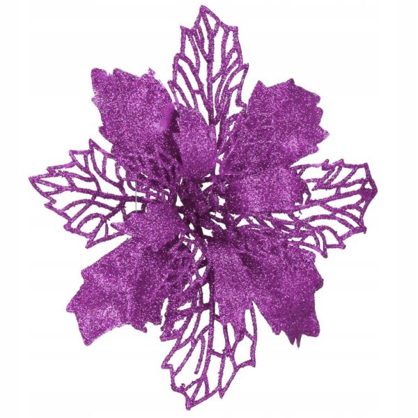 Set 10 ornamente pentru bradul de Craciun, stea Poinsettia, 16cm, violet - Image 3