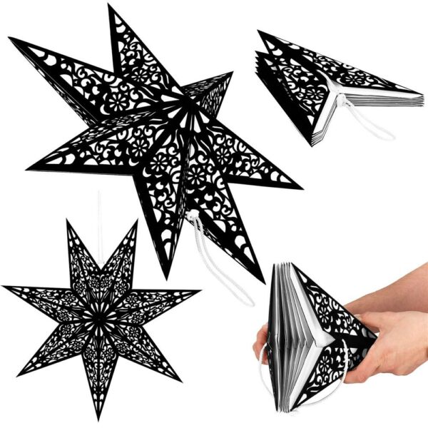 3D dekoratív csillag papírból és filcből, 50cm, fekete - Image 3