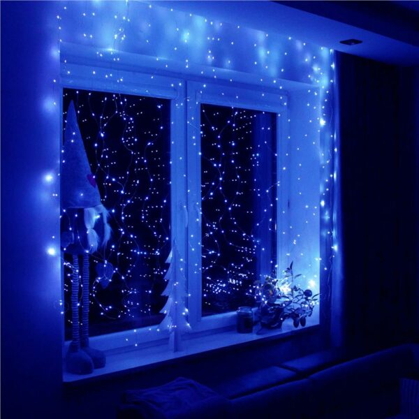 Függöny típusú lámpafüzér 300 LED, 3x3m, beltérre, USB táp, kék - Image 3