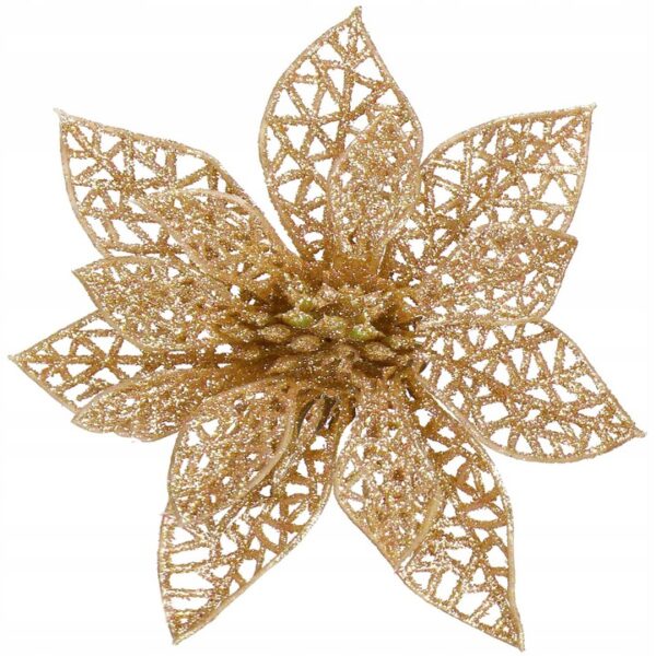 10 db-os karácsony Mikulásvirág dísz, 14cm, arany - Image 3