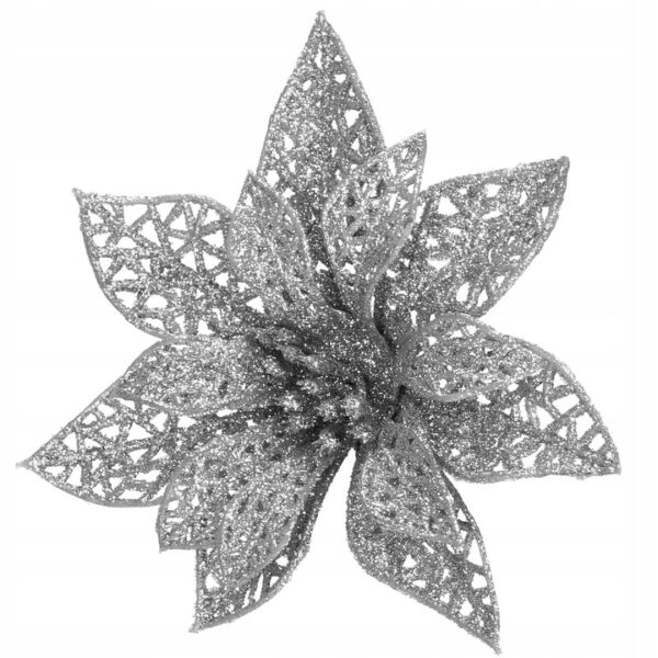 10 db-os karácsony Mikulásvirág dísz, 10cm, ezüst - Image 3