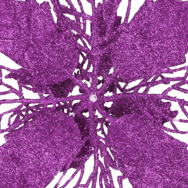 Set 10 ornamente pentru bradul de Craciun, stea Poinsettia, 16cm, violet - Image 4