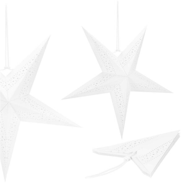 Stea decorativa 3D din hartie ajurata, 60cm, alba - Image 4