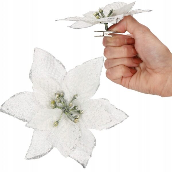 10 db-os karácsony Mikulásvirág dísz, 13cm, ezüstszürke - Image 4