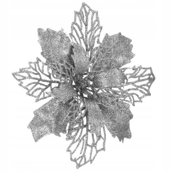 10 db-os karácsony Mikulásvirág dísz, 16cm, ezüst - Image 5