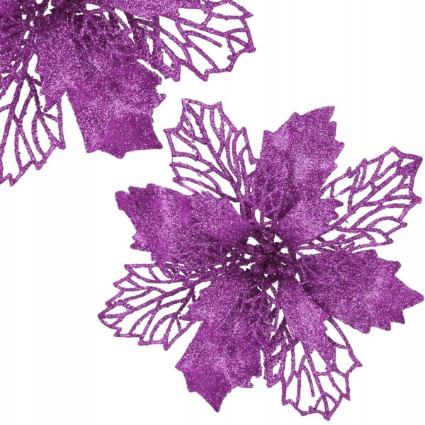 Set 10 ornamente pentru bradul de Craciun, stea Poinsettia, 16cm, violet - Image 5