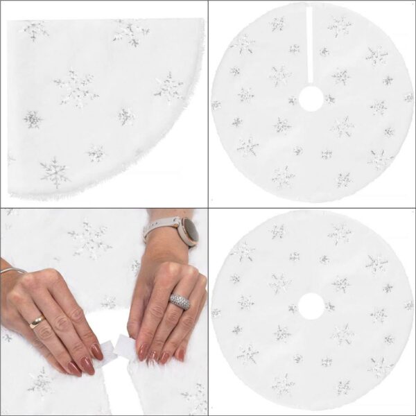 Szőnyeg a karácsonyfa alá, 90 cm, fehér szőrme utánzat ezüst flitterekkel - Image 6