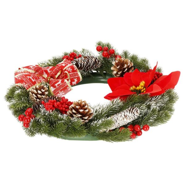 Karácsonyi koszorú, 40 cm, 3D műfenyőből, tobozokkal és hóval, zöld - Image 5