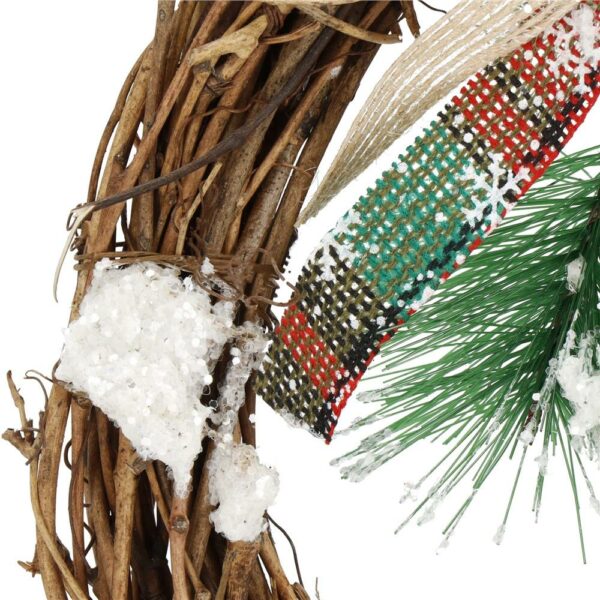 Coronita pentru Craciun, 20 cm, din crengi impletite, cu zapada, maro - Image 6