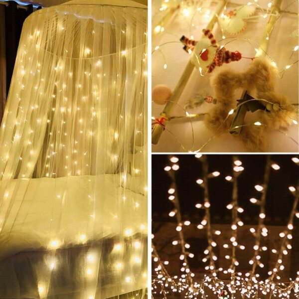 Fényfüggöny 200 LED, 2x2m, beltéri használatra, USB tápegység, meleg fehér (sárga) - Image 4