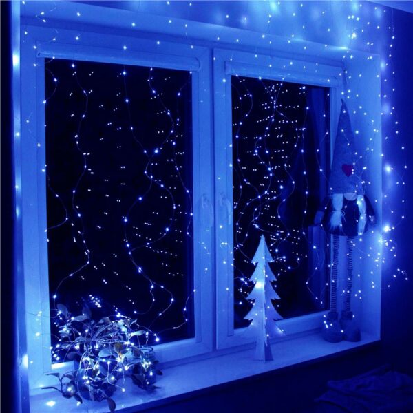 Függöny típusú lámpafüzér 300 LED, 3x3m, beltérre, USB táp, kék - Image 5